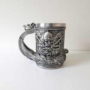 Viking Themed Silver Tankard Mug